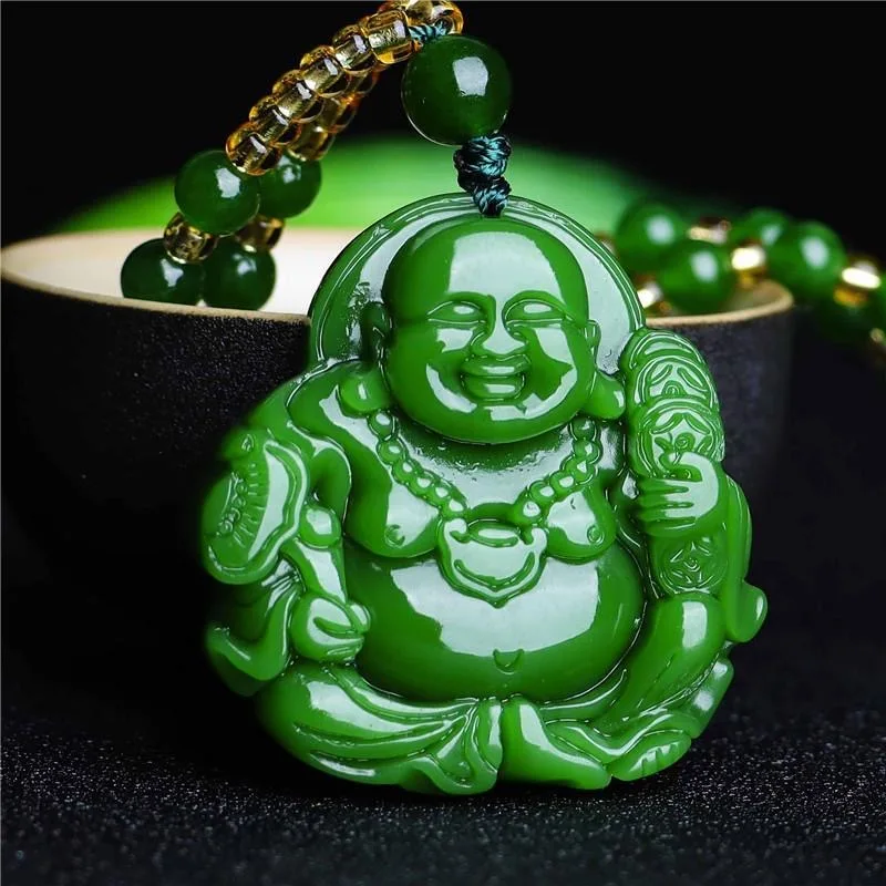 Jewelry & Watches Sp Z Oo Janów Lubelski - Jade Verde Chinês Maitreya Buddha Colar